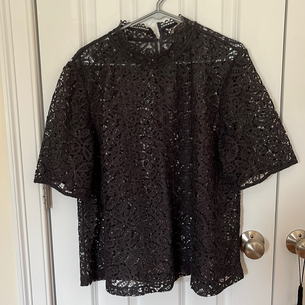 Loft Gray/Grey Lace Crochet Blouse